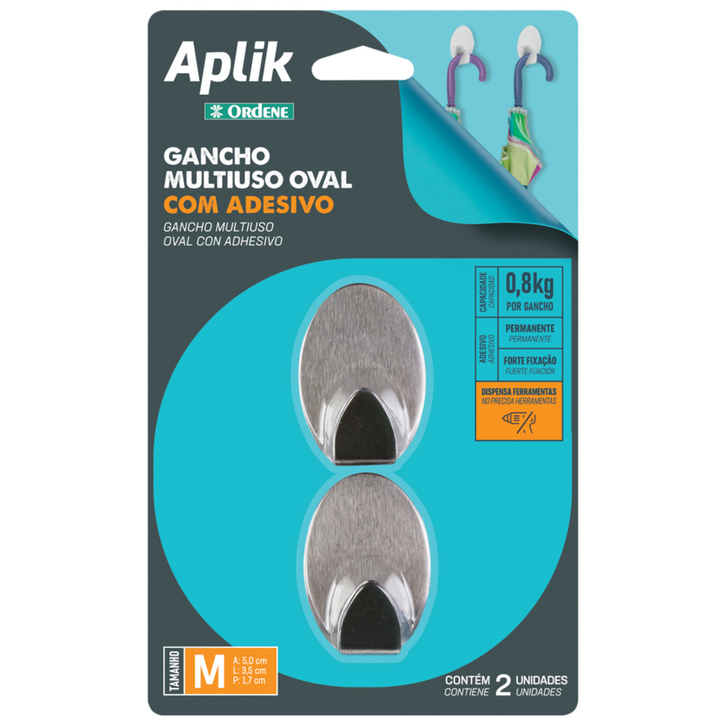 GANCHO METALICO OVAL C/ADHESIVO M x 2