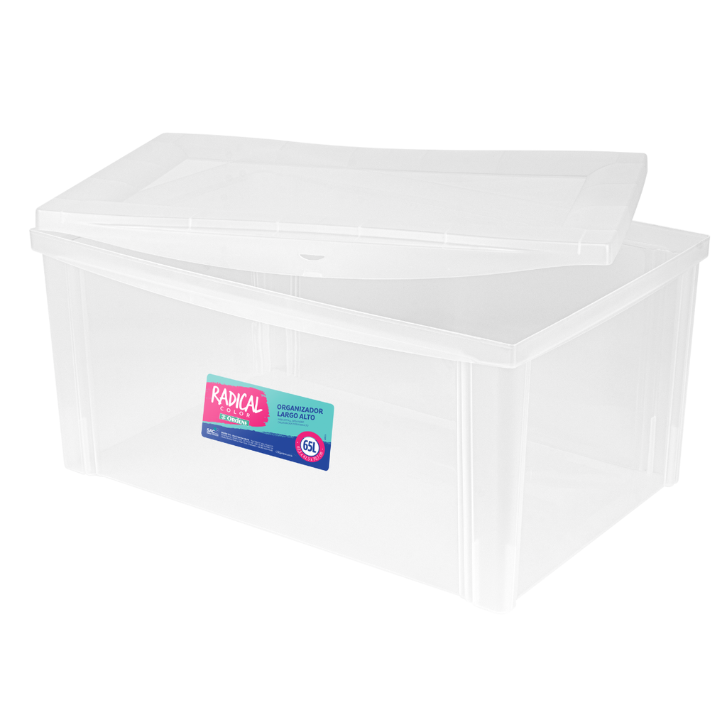 CAJA ORGANIZADORA  ANCHO ALTO TRANSPARENTE 65 LITROS.