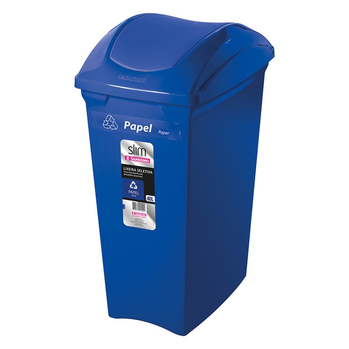 BASURERO 40lts TAPA VAIVEN AZUL