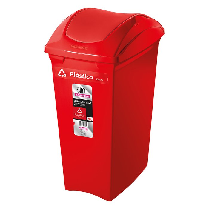 BASURERO 40lts TAPA VAIVEN ROJO