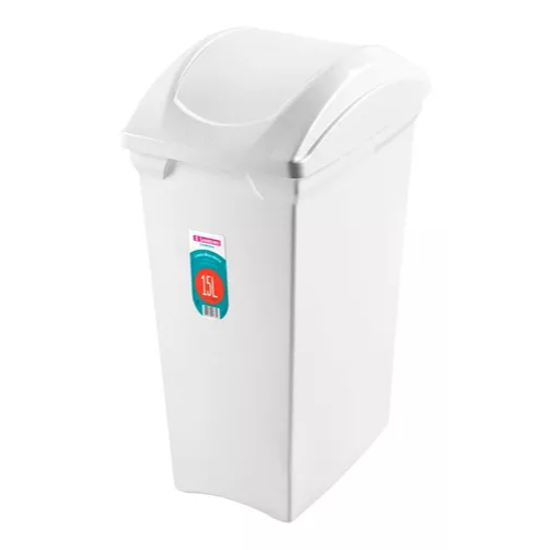 BASURERO 15lts TAPA VAIVEN BLANCO